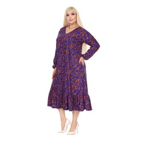 Melsay Butik Kışlık Robalı Yumoş Uzun Kollu Mor Çiçek Desenli Elbise