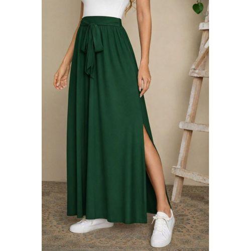 Kadın Yüksek Bel Bei Kuşaklı Yandan Yırtmaçlı Uzun Sandy Etek