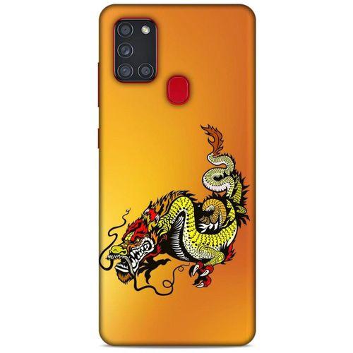 Samsung Galaxy A21s Kılıf Dragons (28) Arka Kapak Tatoo Sarı Ejderha
