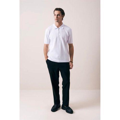 Burke Saç Örgü Yarım Fermuarlı Kısa Kollu İnce Triko Erkek T-Shirt - Ekru