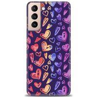 Samsung Galaxy S21 FE Kılıf HD Baskılı Kılıf - Renkli Kalpler + Tam Ekran Koruyucu
