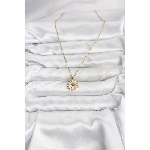316L Çelik Zincir Gold Renk Lotus Model Zirkon Taşlı Kadın Kolye
