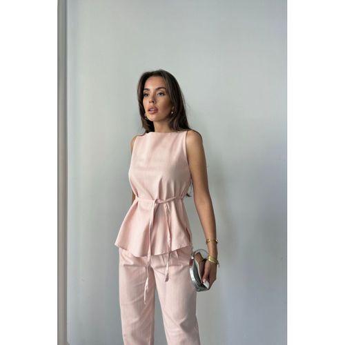 KETEN BLUZ - PANTOLON TAKIM MASSİMO MODELSCREAT KUMAŞ - Pudra