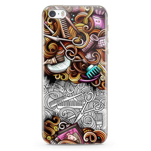 Apple iPhone 5s Kılıf Kuaför Malzemeleri Doodle Arka Kapak Koruma Desenli Full Koruyucu