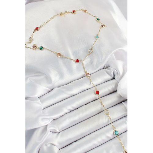 Pirinç Asorti Model Gold Renk Zirkon Taşlı Y Kolye