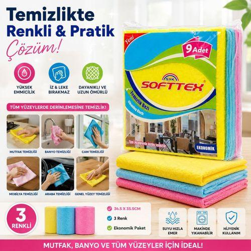 Renkli Temizlik Bezi 9'lu (34.5x35.5 cm) - Ekonomik Paket