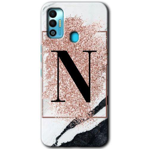 Tecno Spark 7T Kılıf HD Desen Baskılı Arka Kapak - Pembe Mermer Desenli N Harfi + Kırılmaz Cam