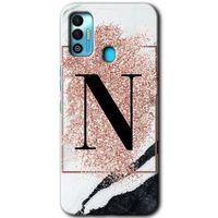 Tecno Spark 7T Kılıf HD Desen Baskılı Arka Kapak - Pembe Mermer Desenli N Harfi + Kırılmaz Cam