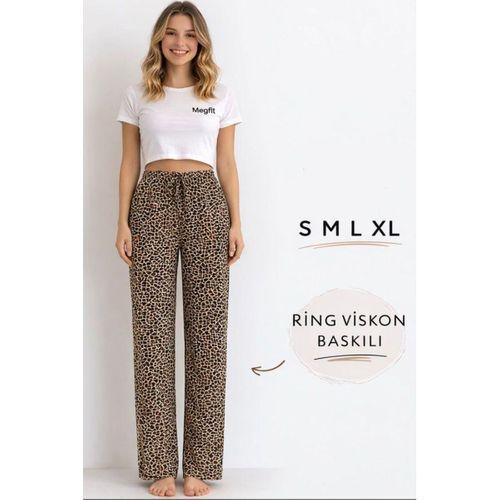 Viskon Pamuklu Kadın Leopar Desenli Pijama Pantolon - Mg005 -