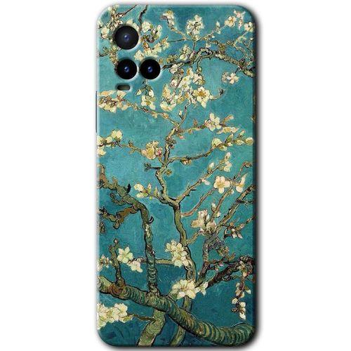 Vivo Y21s Kılıf HD Desen Baskılı Arka Kapak+Temperli Cam - Almond Blossom
