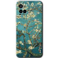 Vivo Y21s Kılıf HD Desen Baskılı Arka Kapak+Temperli Cam - Almond Blossom