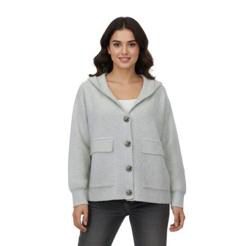 Kadın Kapüşonlu Spor Düğmeli Triko Torba Cep Sakallı Hırka BGL-ST05074