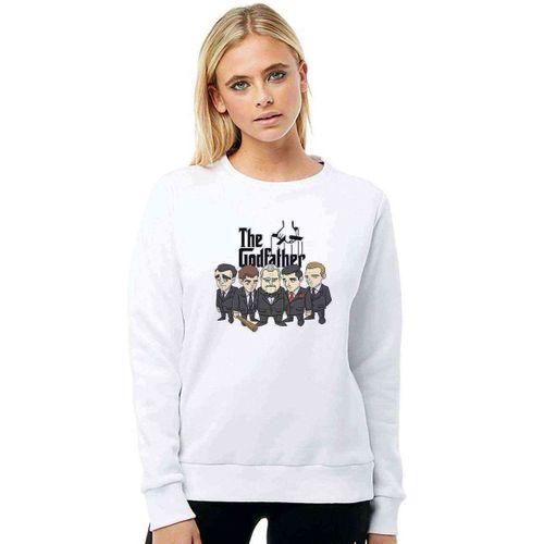 Godfather Cartoon Baskılı Beyaz Kadın Sweatshirt