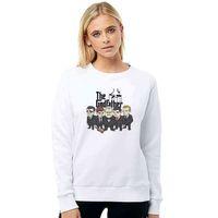Godfather Cartoon Baskılı Beyaz Kadın Sweatshirt