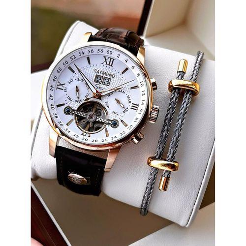 Raymond Nişan Ve Damatlara Özel Deri Kordon 2 Yıl Garantili Otomatik Erkek Kol Saati+Bileklik RMD.M3