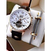 Raymond Nişan Ve Damatlara Özel Deri Kordon 2 Yıl Garantili Otomatik Erkek Kol Saati+Bileklik RMD.M3