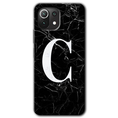 Xiaomi Mi 11 Lite HD Baskılı Kılıf + 9D Tam Ekran Koruyucu - Siyah Mermer Desenli C Harfi