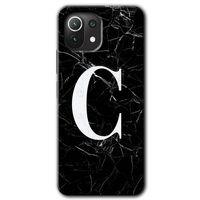 Xiaomi Mi 11 Lite HD Baskılı Kılıf + 9D Tam Ekran Koruyucu - Siyah Mermer Desenli C Harfi