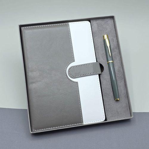Gri Kutulu Deri Defter Roller Kalem Set