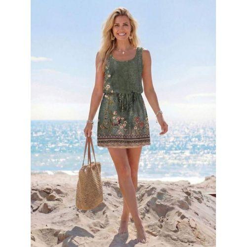 Kadın Askılı Yuvarlak Yakalı Beli Kusaklı çiçek Desenli Kısa Süprem Elbise