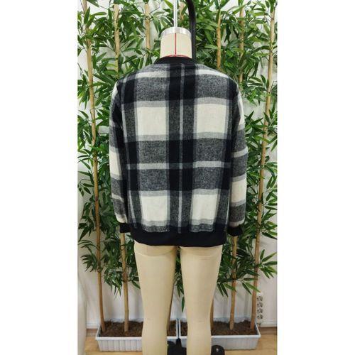 Kadın Uzun Kollu önden Fermuarlı Ekose Desenli Ceket