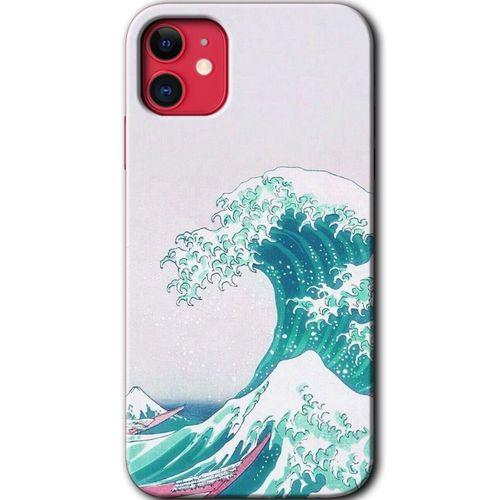 MRCİLETİSİM iPhone 11 Kılıf Baskılı Kapak - Dalga + 5D Tam Kaplayan Cam