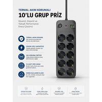 Termal Akım Korumalı Usb Type-c Girişli 10'lu Grup Priz 2500w Güç Kapasitesi