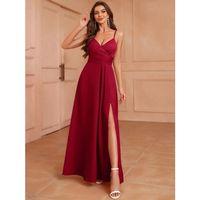 Kadın Ip Askılı Kruvaze Yakalı Yırtmaçlı Uzun Ithal Krep Elbise