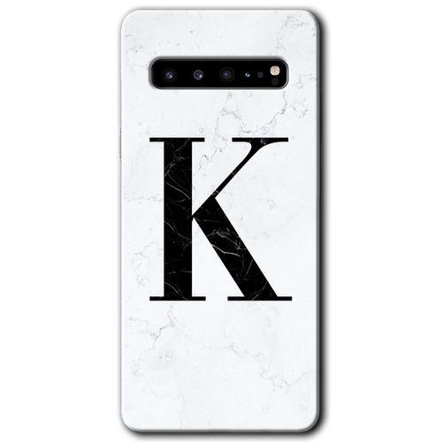 Potkal Hediye Fabrikası Samsung Galaxy S10 Plus Kılıf HD Desen Baskılı Arka Kapak - Beyaz Mermer Desenli K Harfi