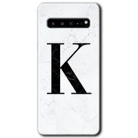 Potkal Hediye Fabrikası Samsung Galaxy S10 Plus Kılıf HD Desen Baskılı Arka Kapak - Beyaz Mermer Desenli K Harfi