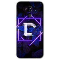 Huawei Mate 20 Lite Kılıf HD Desen Baskılı Arka Kapak - Dark Neon Yaprak D Harfi