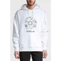 Gezegenler Baskılı Beyaz Erkek Kapşonlu Sweatshirt