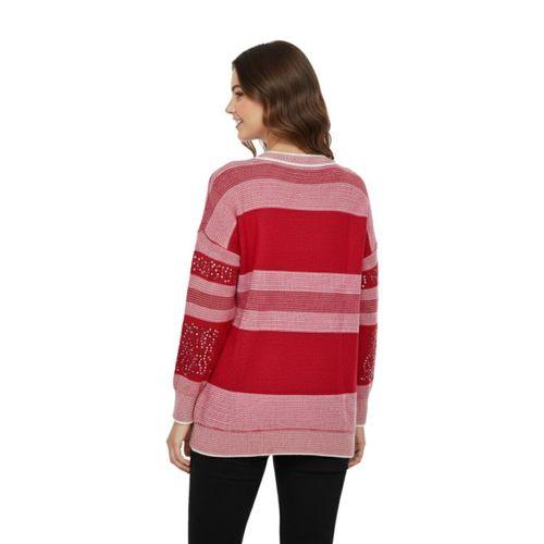 Kadın Pullu Çizgili Oversize Kazak 7592 BGL-ST04076