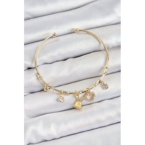Pirinç Zirkon Taşlı Tavşan Ve Kalp Model Gold Renk Charm Bileklik