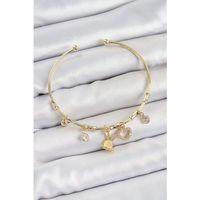 Pirinç Zirkon Taşlı Tavşan Ve Kalp Model Gold Renk Charm Bileklik