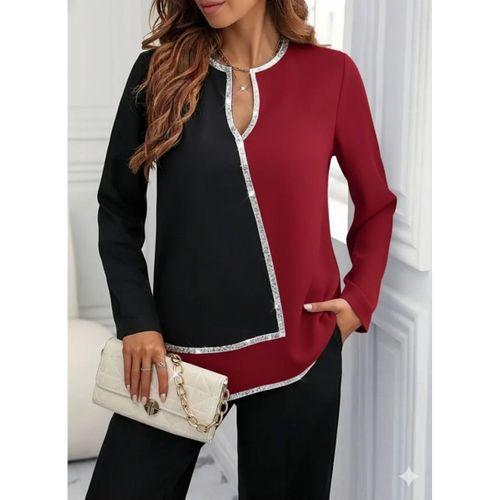 Kadın Uzun Kollu V Yakalı Pul Payet Işlemeli Ithal Krep Bluz