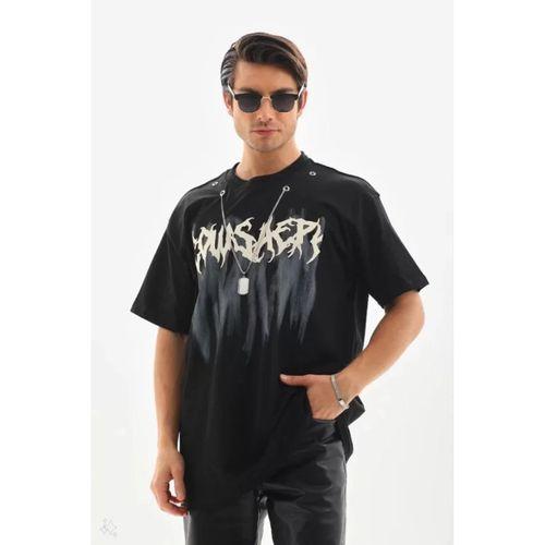 Unisex Oversize Kolye Dahil T-Shirt - Siyah