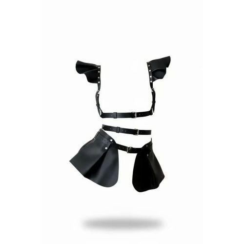 Siyah Etek Suni Deri Etek Kemerli Zımba Detaylı Etek - Brf1001