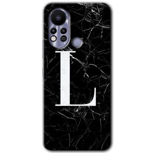 İnfinix Hot 11s Kılıf HD Desen Baskılı Arka Kapak - Siyah Mermer Desenli L Harfi