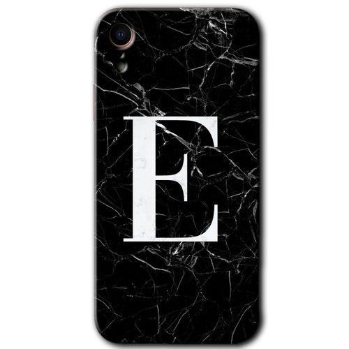 iPhone XR HD Baskılı Kılıf + 9D Tam Ekran Koruyucu - Siyah Mermer Desenli E Harfi