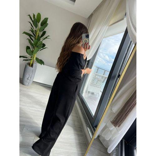 Kadın Uzun Kollu Tek Omuzdan Açık Modal Bluz Ve Pantolon Ikili Takım