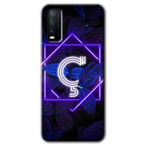 MRCİLETİSİM Vivo Y20 Kılıf HD Desen Baskılı Arka Kapak + Temperli Cam - Dark Neon Yaprak Ç Harfi