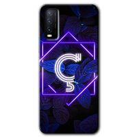 MRCİLETİSİM Vivo Y20 Kılıf HD Desen Baskılı Arka Kapak + Temperli Cam - Dark Neon Yaprak Ç Harfi
