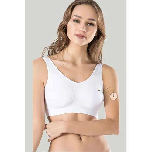 Kadın Beyaz Kalın Askılı Çıkarılabilir Pedli Örme Seamless Dikişsiz Basic Büstiyer