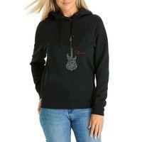 Notalar Gitar Music Müzik Baskılı Siyah Kadın Kapşonlu Sweatshirt