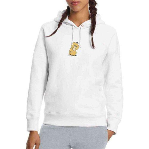 Psyduck Mimikkyu Pokemon Baskılı Beyaz Kadın Kapşonlu Sweatshirt