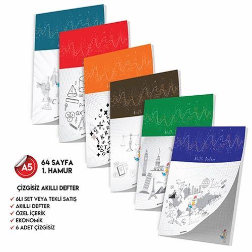 Çizgisiz Not Defteri 64 Sayfa Akıllı Defter Seti 6lı A5 Tam Beyaz