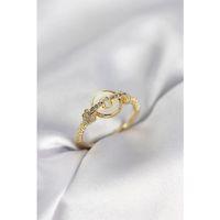 Gold Renk Daire Form Sedef ve Zirkon Taşlı Kadın Yüzük