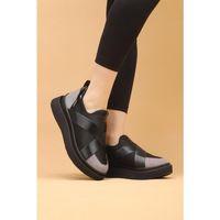 Nesica Siyah-Gri Renkli Süet Deri Lastikli Paraşüt Kumaş Yürüyüş Ayakkabı