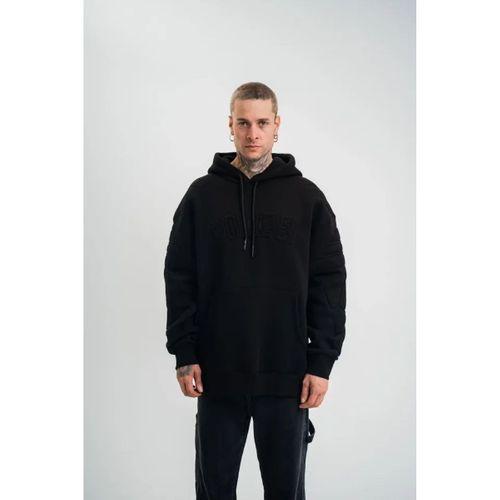 Double Oversize Kapşonlu Nakışlı SweatShirt - Siyah